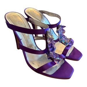 Magrit Sandal Heels Size 37 Purple Swarovski Crystals Open Toe Stiletto
